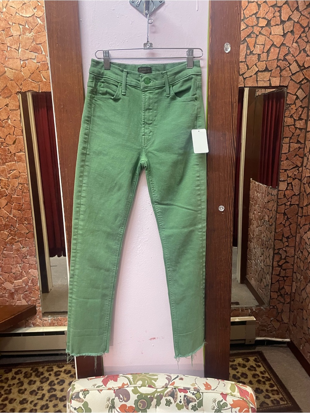 MOTHER Green High-Rise Ankle Slim Jeans